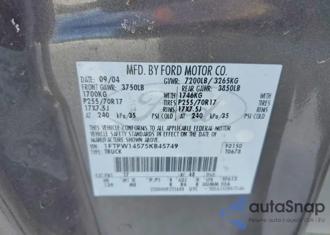 1FTPW14575KB45749: 75670785