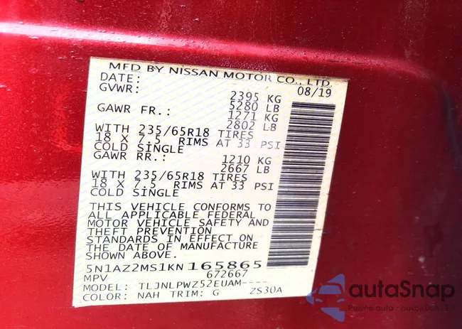 5N1AZ2MS1KN165865: 77481015