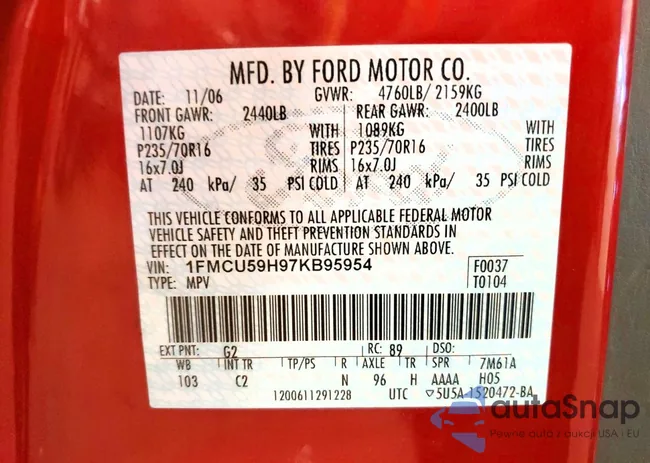 1FMCU59H97KB95954: 79292525