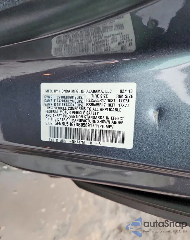 5FNRL5H67DB056917: 76720085