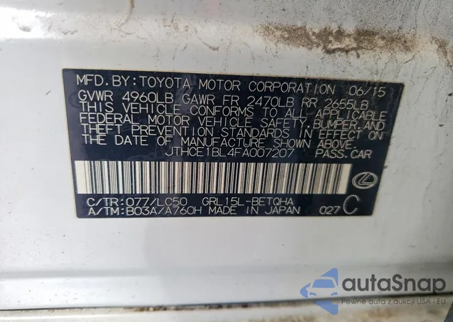 JTHCE1BL4FA007207: 78927805