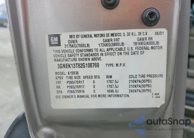 3GNEK12Z95G176136: 78101035