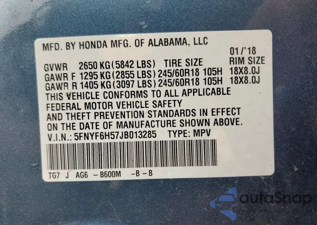 5FNYF6H57JB013285: 78049745