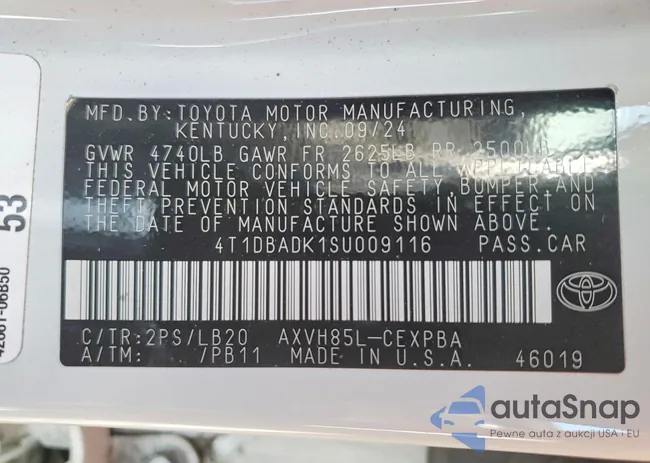 4T1DBADK1SU009116: 75756905