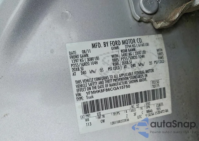 1FMHK8F86CGA15750: 75435245