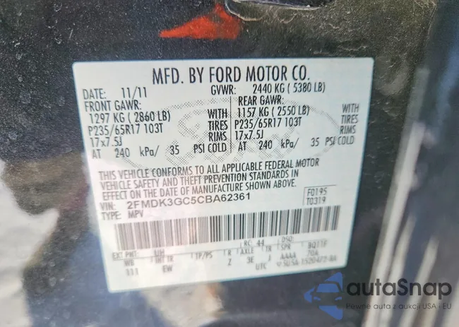 2FMDK3GC5CBA62361: 75151485