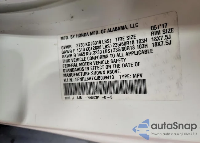 5FNRL6H7XJB009410: 76174835