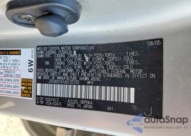 JTEDD21A160133105: 76011765