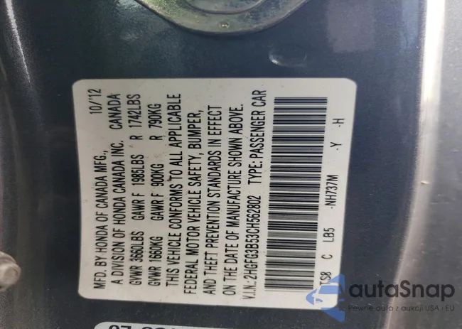 2HGFG3B53CH562802: 75495595