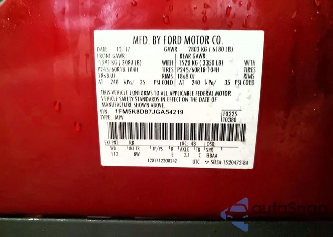 1FM5K8D87JGA54219: 77295645