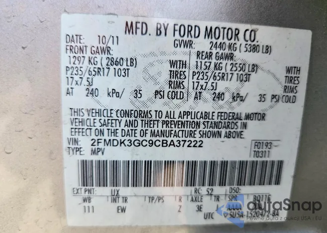 2FMDK3GC9CBA37222: 75495085