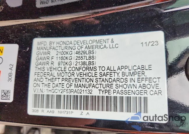 1HGCY2F53RA021132: 77817765