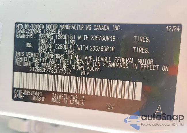 2T2GGCEZ7SC077312: 75744265