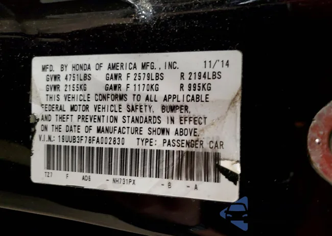 19UUB3F78FA002830: 77892355