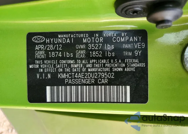 KMHCT4AE2DU279502: 77776005