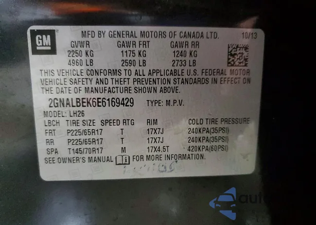 2GNALBEK6E6169429: 76901955