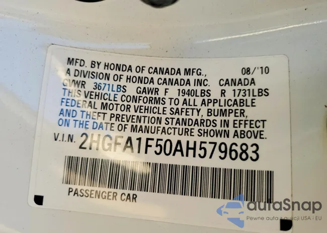 2HGFA1F50AH579683: 76427365