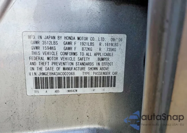 JHMGE8H43AC002068: 76581725