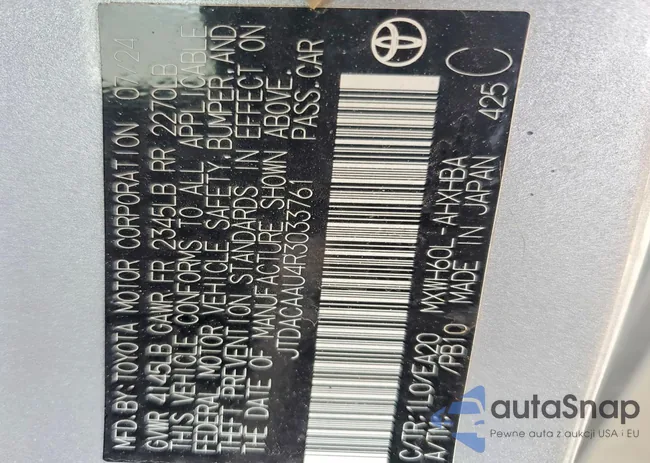 JTDACAAU4R3033761: 76769995