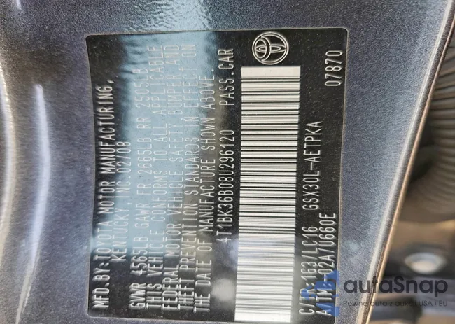 4T1BK36B08U296120: 76900475