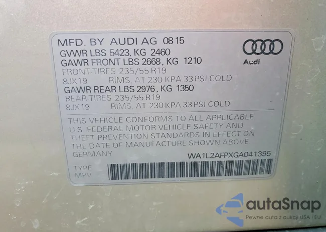 WA1L2AFPXGA041395: 78838485