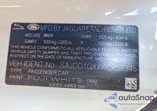 SAJDD1GXXKCK57345: 76706125