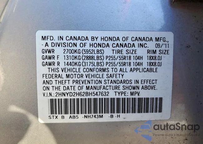 2HNYD2H62BH547632: 74642545