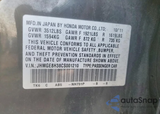 JHMGE8H38CS001210: 73331015