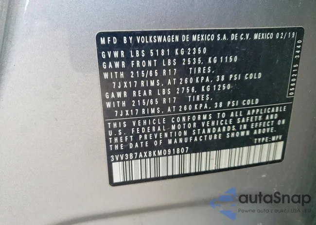 3VV3B7AX8KM091807: 76520725