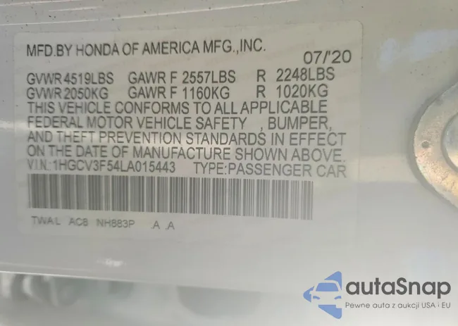 1HGCV3F54LA015443: 74836495