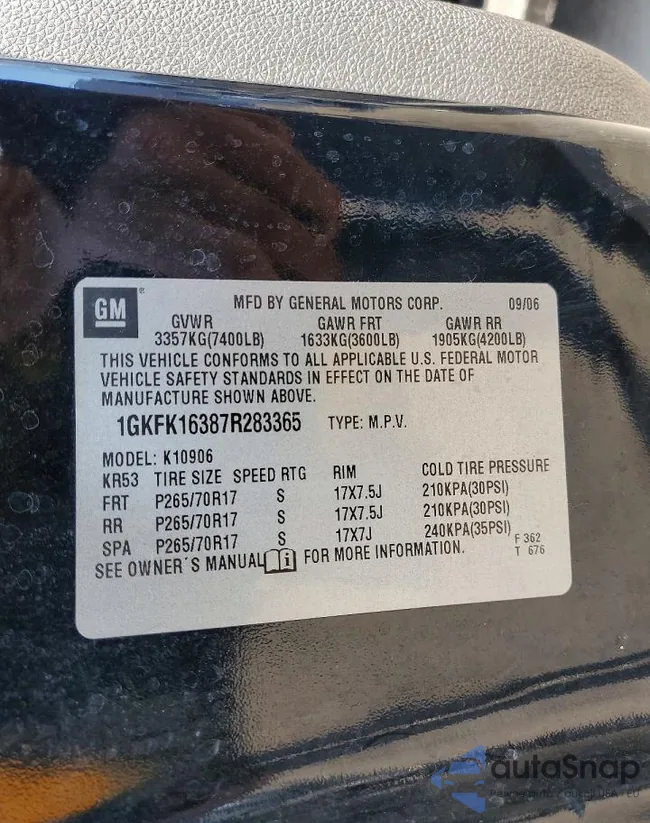 1GKFK16387R283365: 77296455