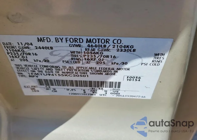 1FMYU94155KC20501: 76222735