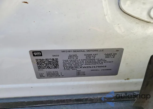 1GNERLKW2NJ175003: 76220615