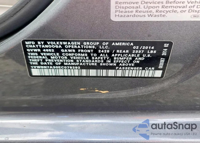 1VWBN7A30EC078292: 78265735