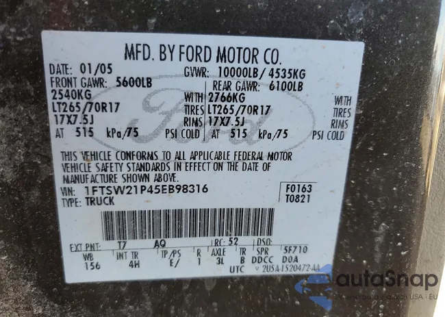 1FTSW21P45EB98316: 76980205