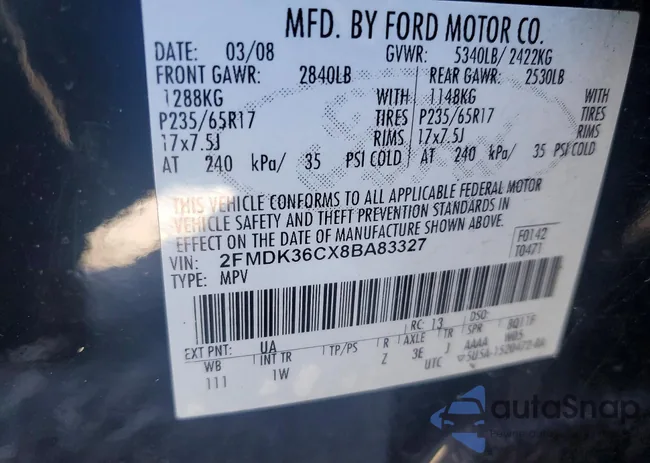 2FMDK36CX8BA83327: 76116455