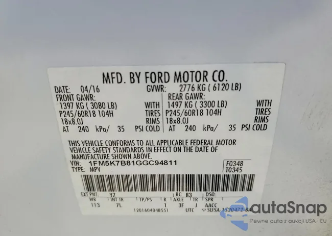 1FM5K7B81GGC94811: 76934685