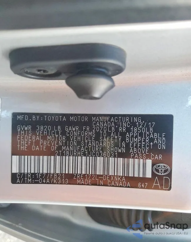 2T1BURHE1JC036031: 76245345