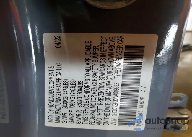 1HGCV2F30NA009893: 75308785