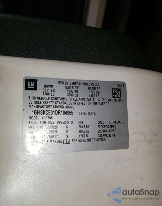 1GNSKCE01DR104955: 76820435