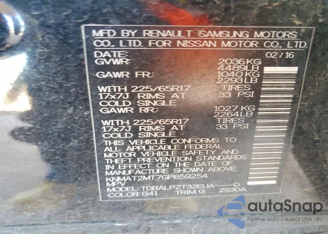 KNMAT2MT7GP659254: 78564535