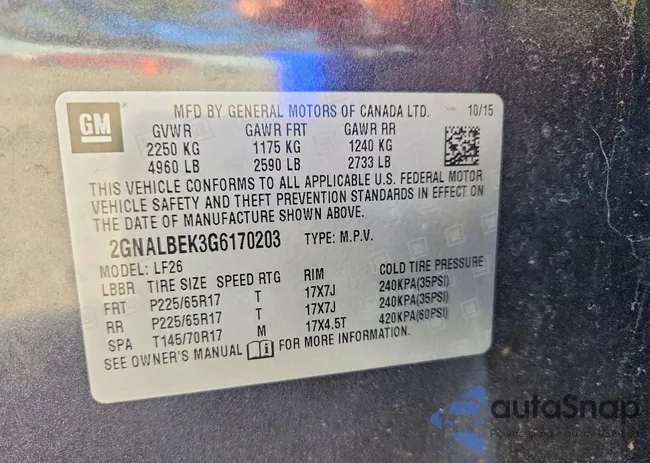 2GNALBEK3G6170203: 78916895