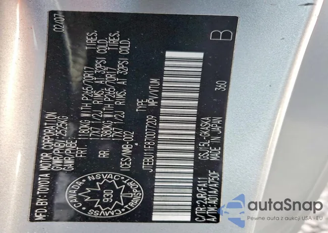 JTEBU11F870077209: 76601385