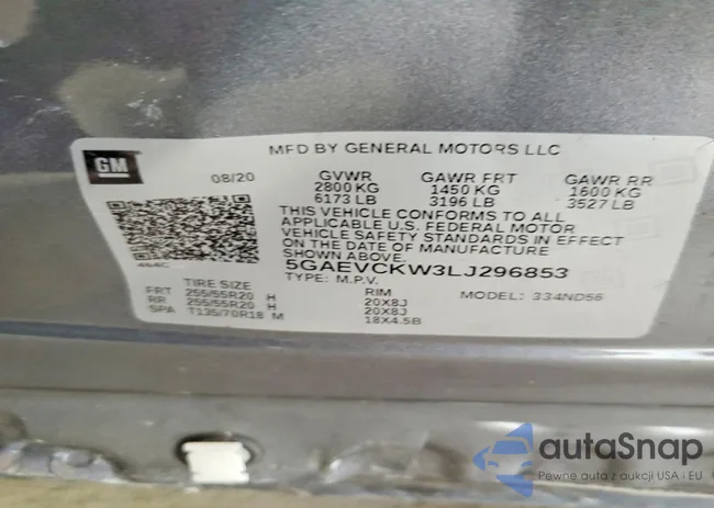 5GAEVCKW3LJ296853: 76599625