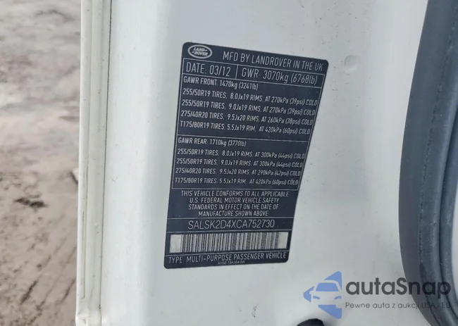 SALSK2D4XCA752730: 78097535