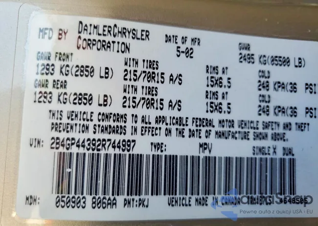 2B4GP44392R744997: 74298275