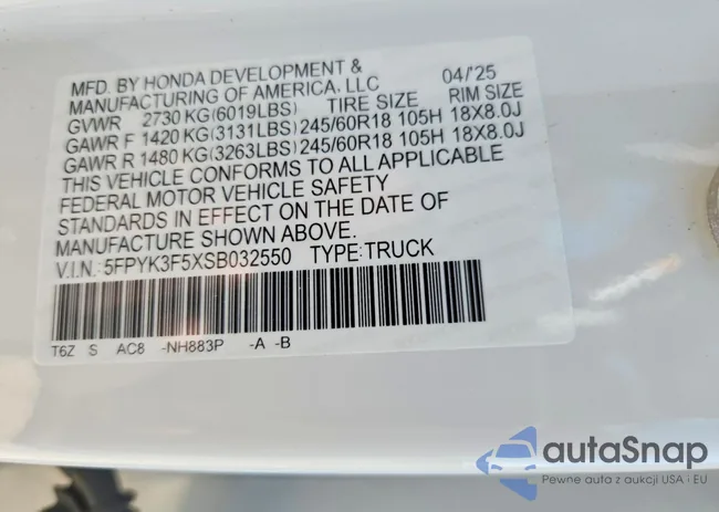 5FPYK3F5XSB032550: 76389315