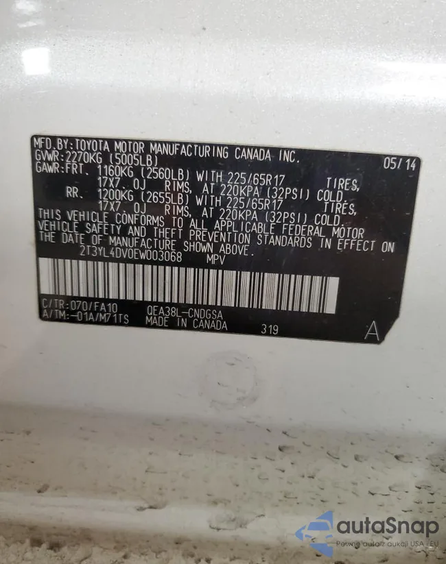 2T3YL4DV0EW003068: 76480545