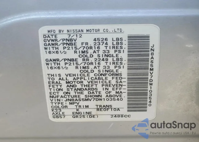 JN8AS5MV7DW103540: 78785875