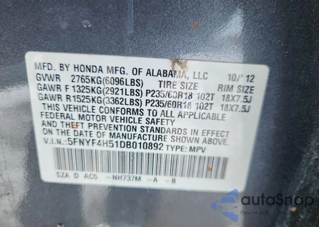 5FNYF4H51DB010892: 78163255